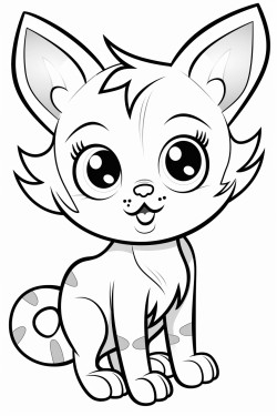 coloring page of a cartoon cat white background high quality black line art