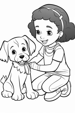 puppy playing with a black woman