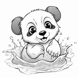baby panda playing in water
