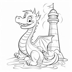 a dragon flying behind a lighthouse
