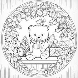 cozy christmas animals coloring book page no colors black and bold lines