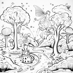 a magical forest with fairies flying among the trees