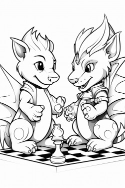 little dragon plays chess with little panther
