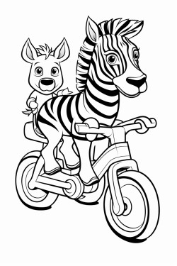 a zebra riding a bike with helping weals