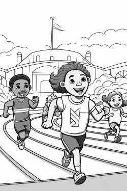 some animals having a race on an athletics track with people cheering