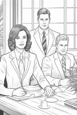 one man and two women in business suits sitting at a table