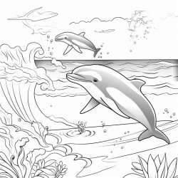 tropical beach and playful dolphins