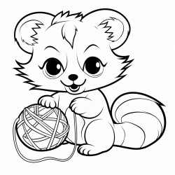 cartoon red panda playing with a ball of yarn