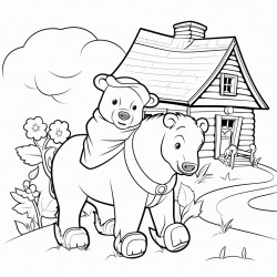 bold and easy a cartooning farmer bear on a horse trees house