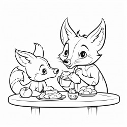 fox having breakfast with a giraffe