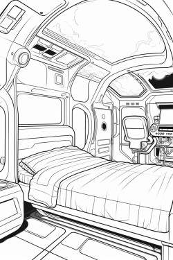 space ship cabin c bed with screens with desk space futuristic detail