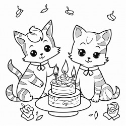 three cats having a birthday party