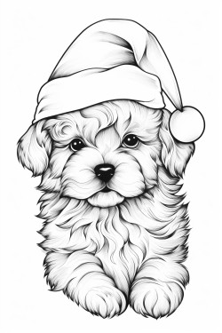 fluffy puppy with a christmas hat