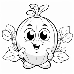 a cartoon character of a honeydew with a face in a garden