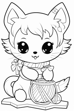 stained glass kawaii cute cat playing with yarn