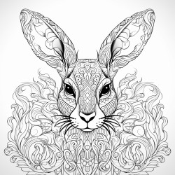 a blacknaped hare with intricate pattern inside of it no color no shading medium line