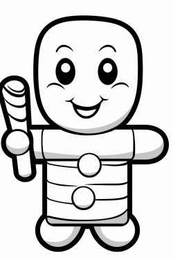 black and white simple gingerbread man holding a candy bar