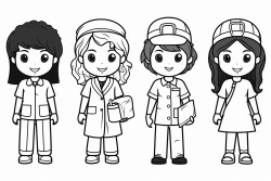 young female in different professions