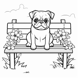 pug park bench flowers