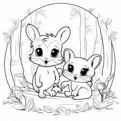 cat monkey  rabbit in the forest together