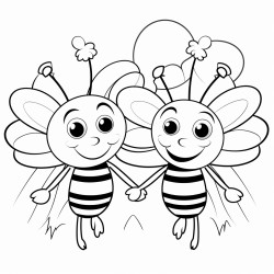 large cartoon like bees with flowers and rainbows