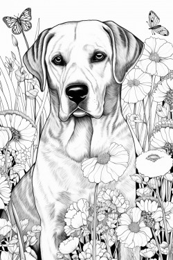 labrador retriever surrounded by flowers mandala