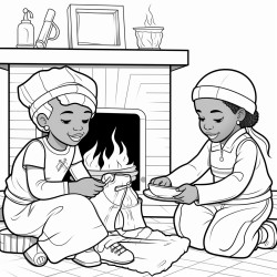 african american kids making stockings to put on fire place
