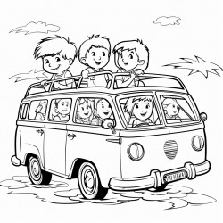 kids on a trip riding in a van kayaking on the roof of the van