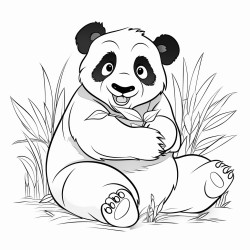 a chubby panda relaxing and munching on a fresh bamboo shoot