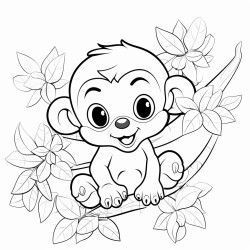 cute cartoon baby monkey in tree