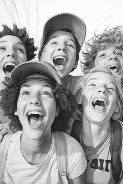 2 boys and 6 girls teens having fun