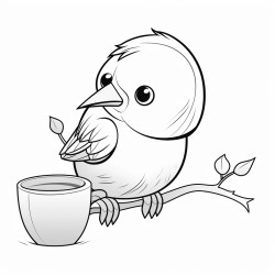 a bird drinking coffee