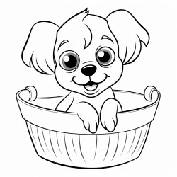 puppy sitting in a basket