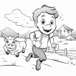 cow chasing boy