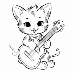 a kitten playing a guitar