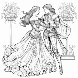 a woman knight in armor dancing with a princess