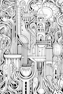 vocabulary in the middle and doodle optical illusion in the background