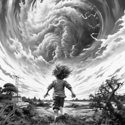ten year old boy spinning around untill he creates a tornado around him