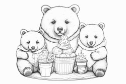 family of bears with a mom dad older brother and 2 younger sisters eating ice cream