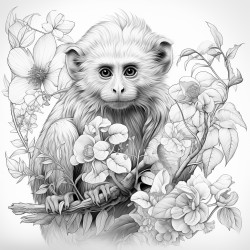 a java langur with intricate pattern inside of it no color no shading plant flower medium line