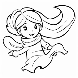 simple kids coloring page of a scarf blowing in the wind