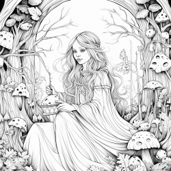 young witch in enchanted forest