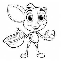 ant carries a bowl of soup