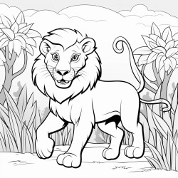 a walking lion in the jungle
