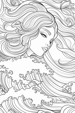 a cute serene waves  coloring bookvector white background black and white black drawing