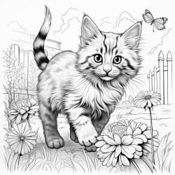 a playful cat chasing a butterfly