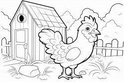 je voudrais un dessin pour enfant avec un poulailler dans un pres sans les animaux