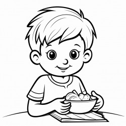 child eating with their right hand with eyes look closed and down