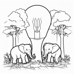 light bulbs in a forest with an elephant