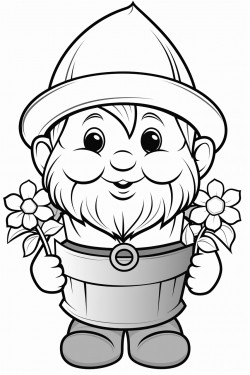 a cute dad dwarf holding a wooden flower pot
